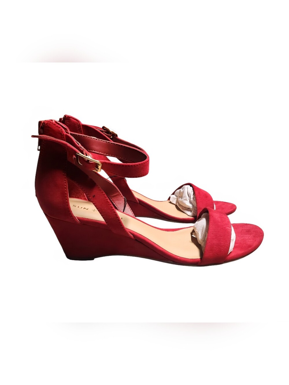 Sun + Stone Women's Jossie Faux Suede Wedge Sandals in red Size 8.5 - Picture 4 of 11